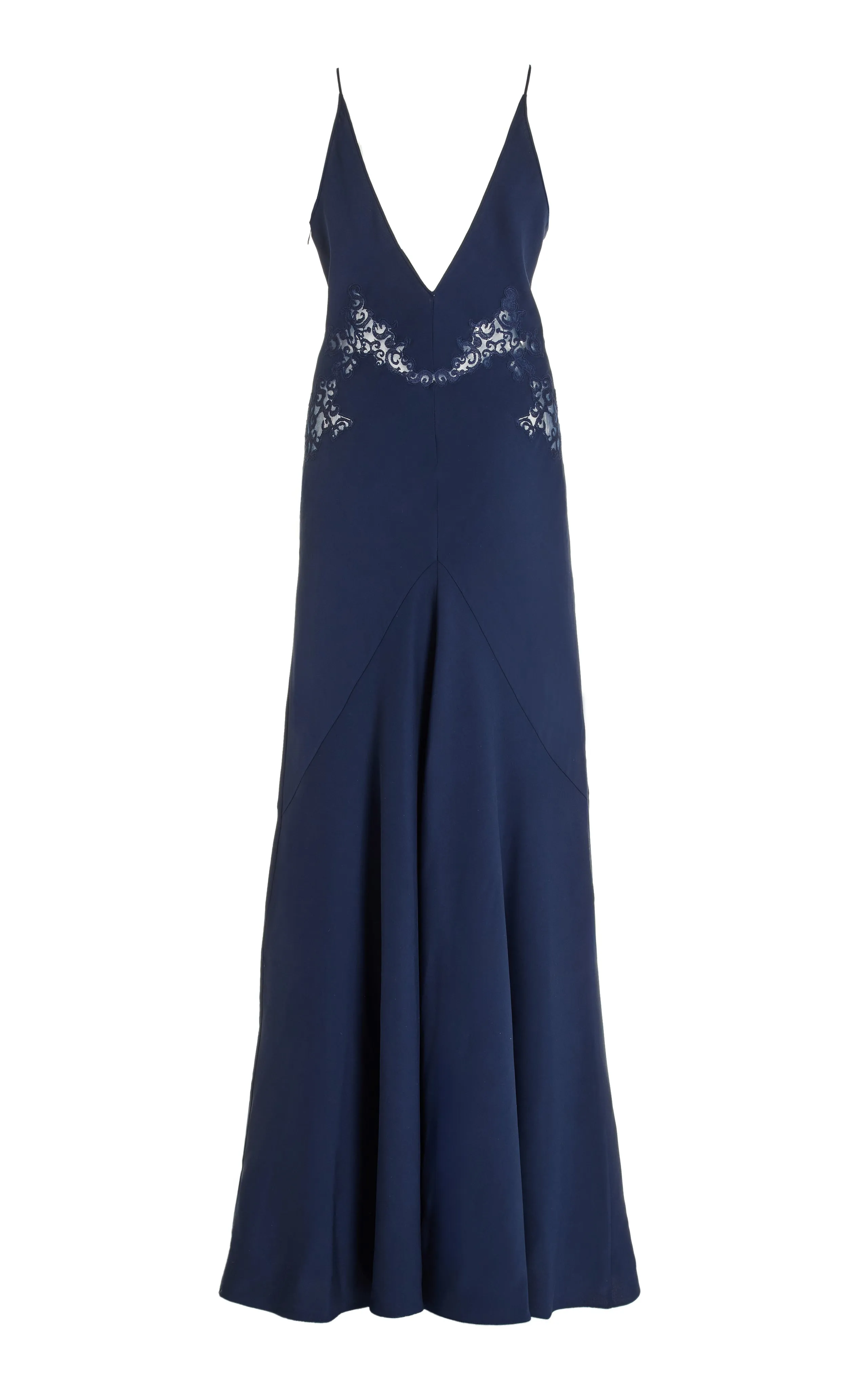 Apuleius Lace Slip Maxi Dress in Navy Silk Crepe Metro Mode Flexible Waistline