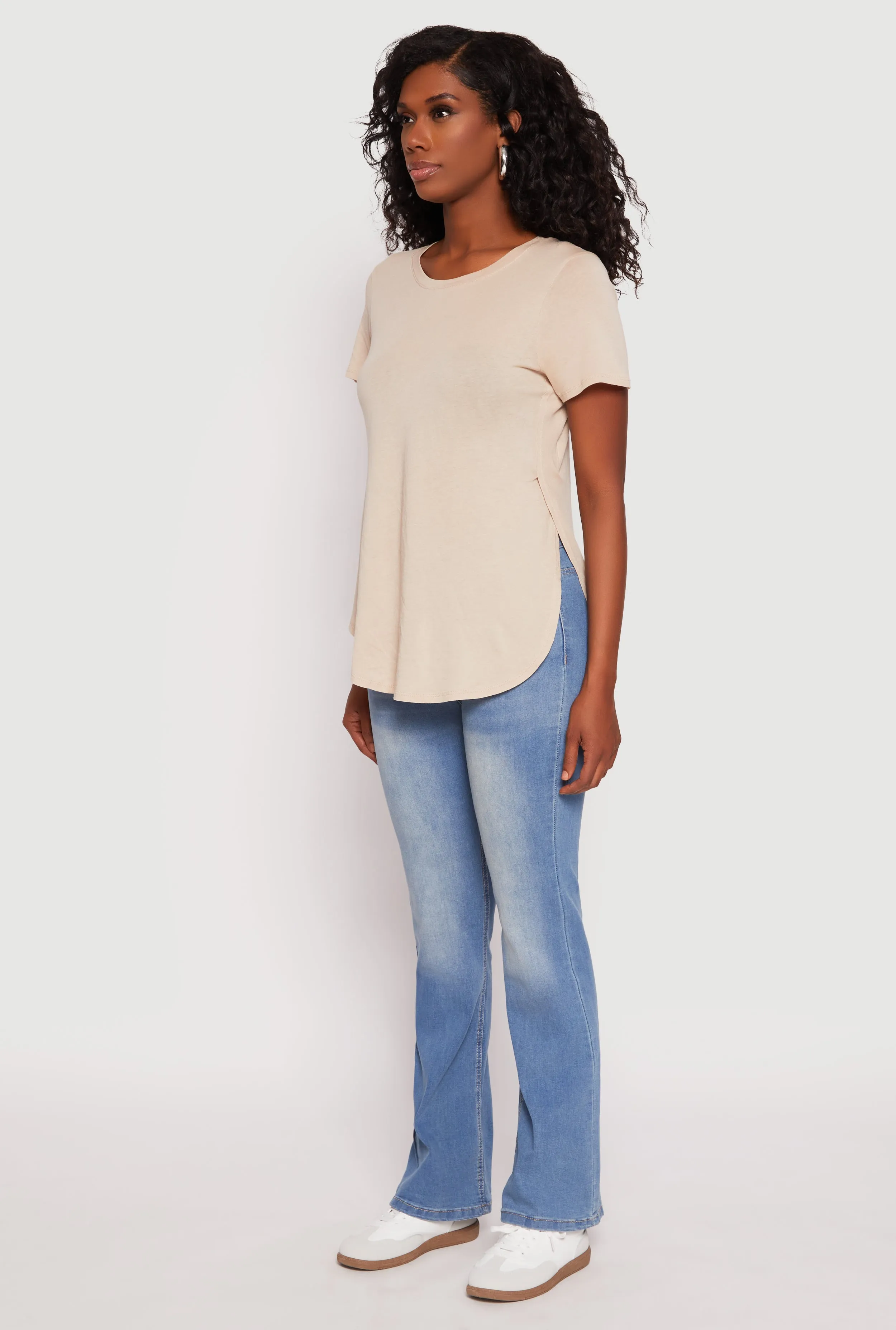 Relaxed Style Side Slit High Low Hem Tee