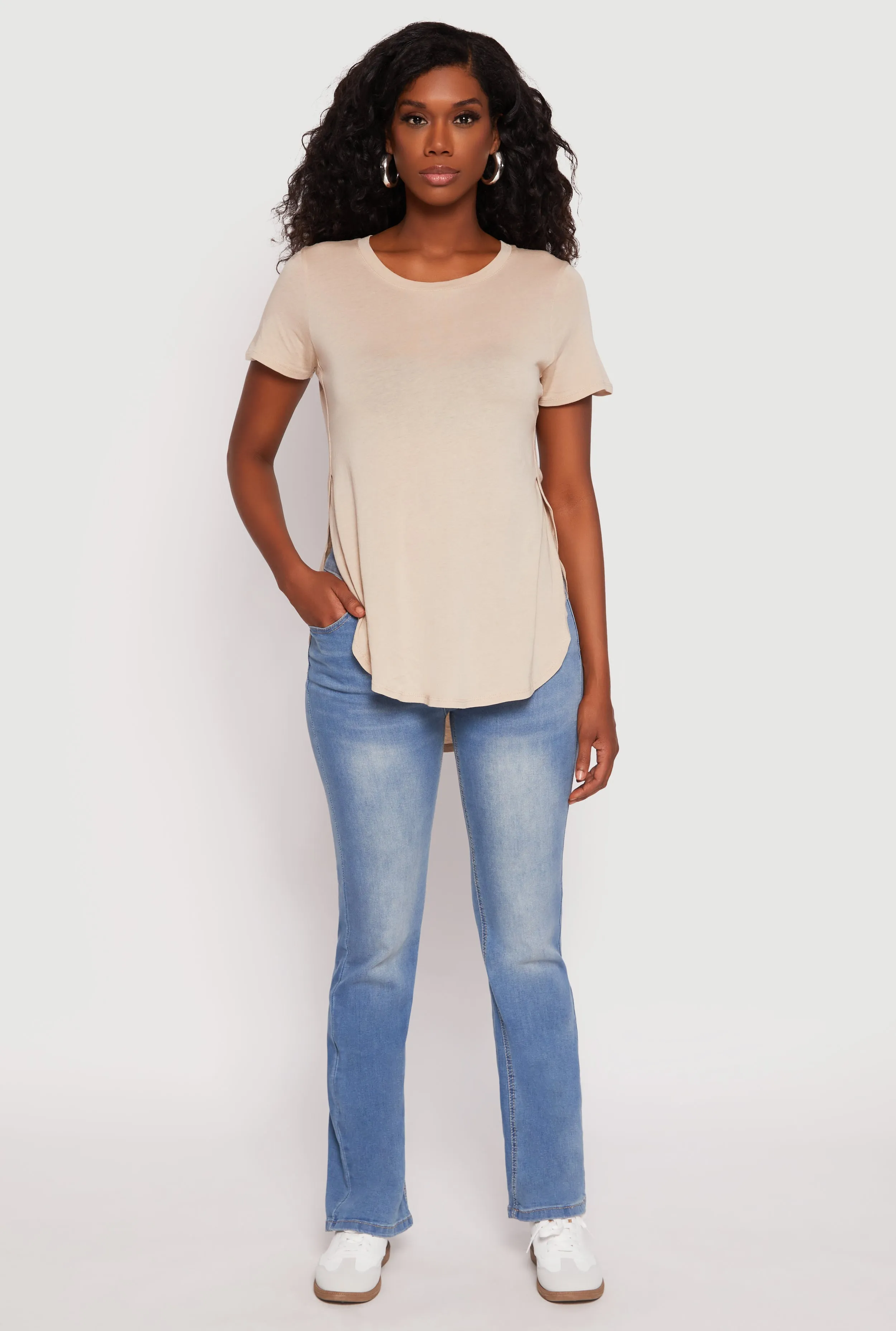 Side Slit High Low Hem Tee petite size