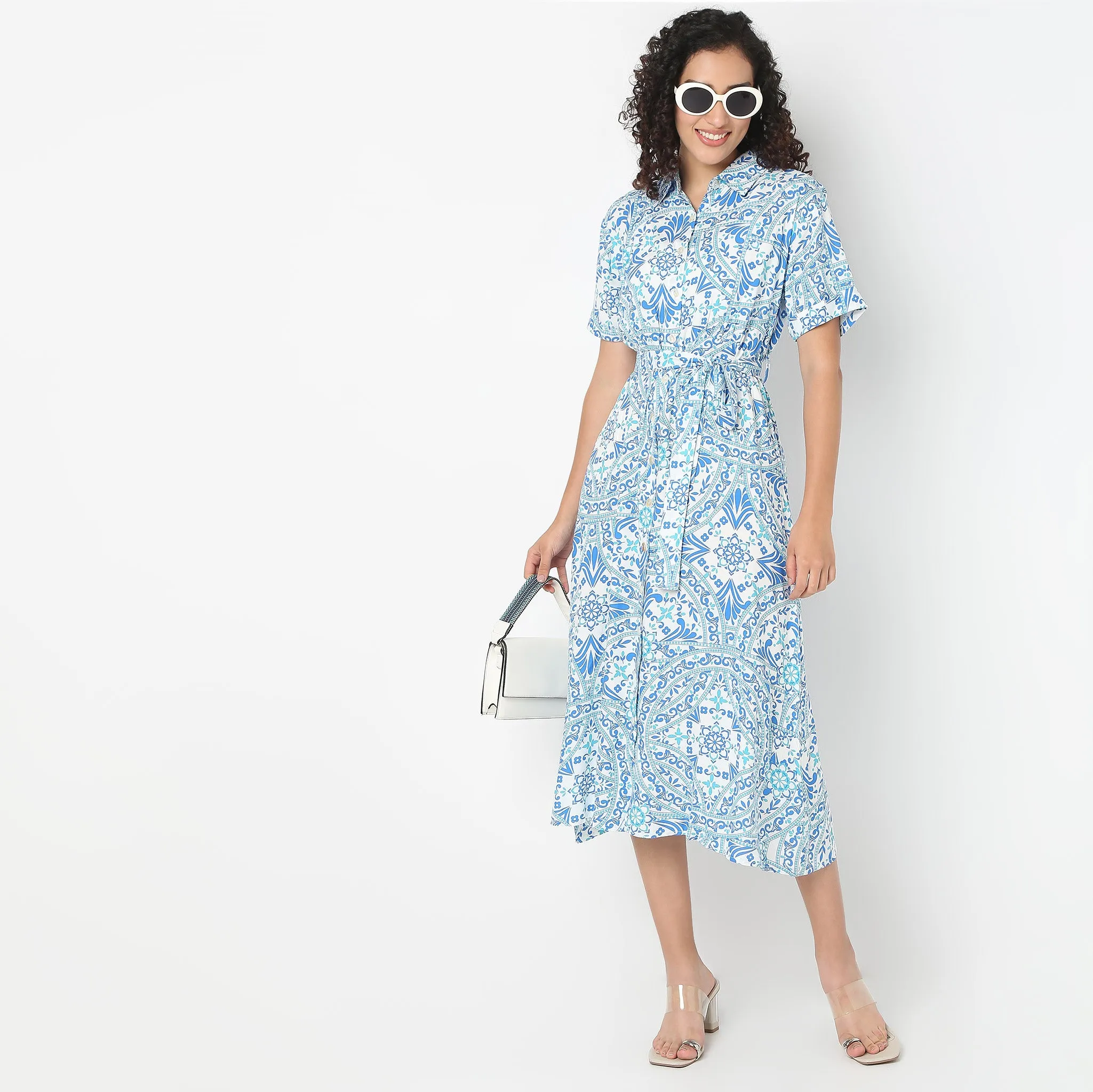 Peace Core DoubleLayered Structure Belted Shirt Dress