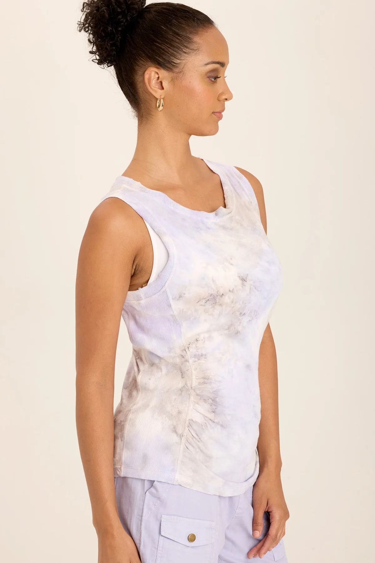 NonRestrictiveFit Dense Fit Rexel Jersey Rib Insert Shirred Tank