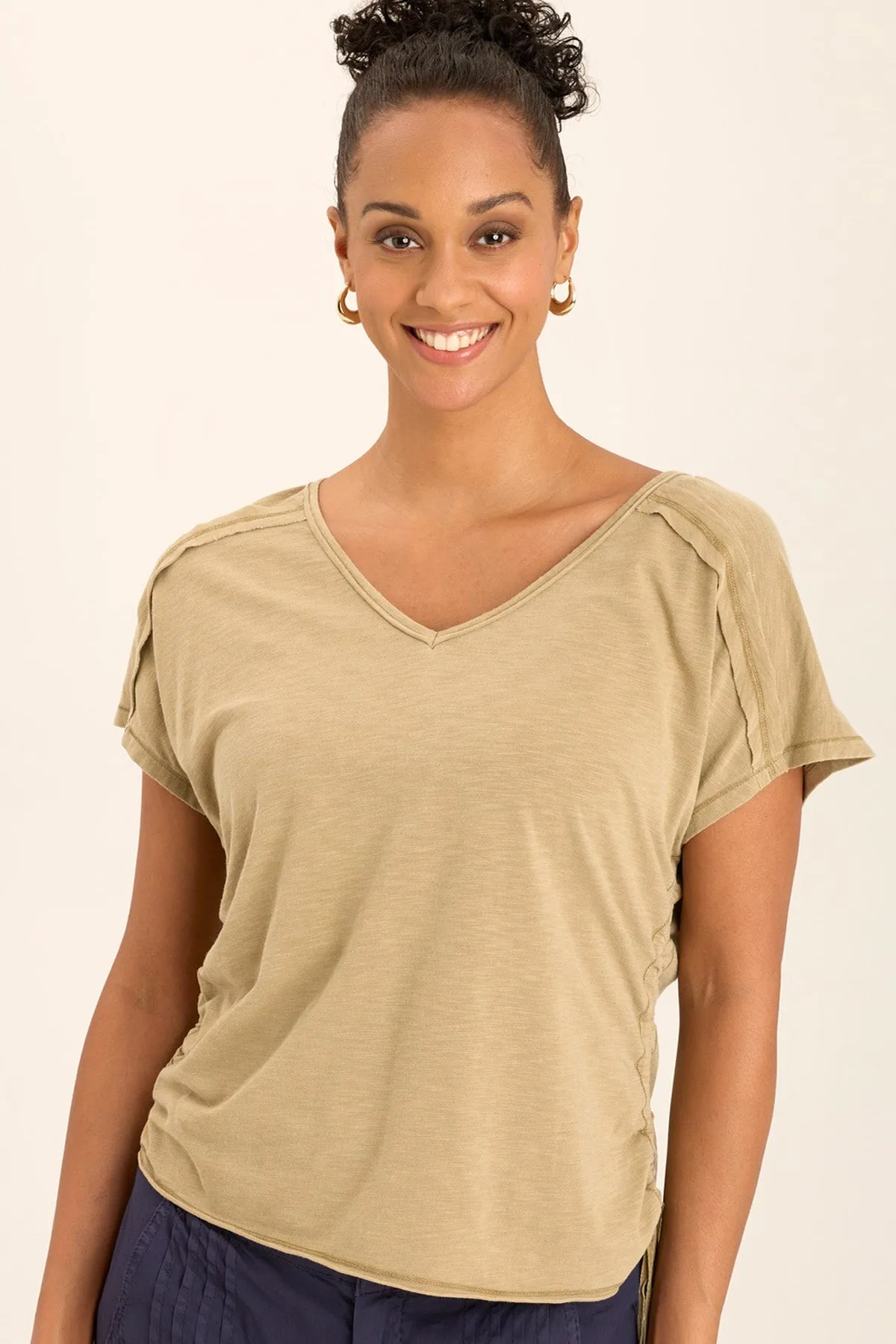 Diggory Cinched Cord V-Neck Jersey Tee Mind Ease HighCollared Design