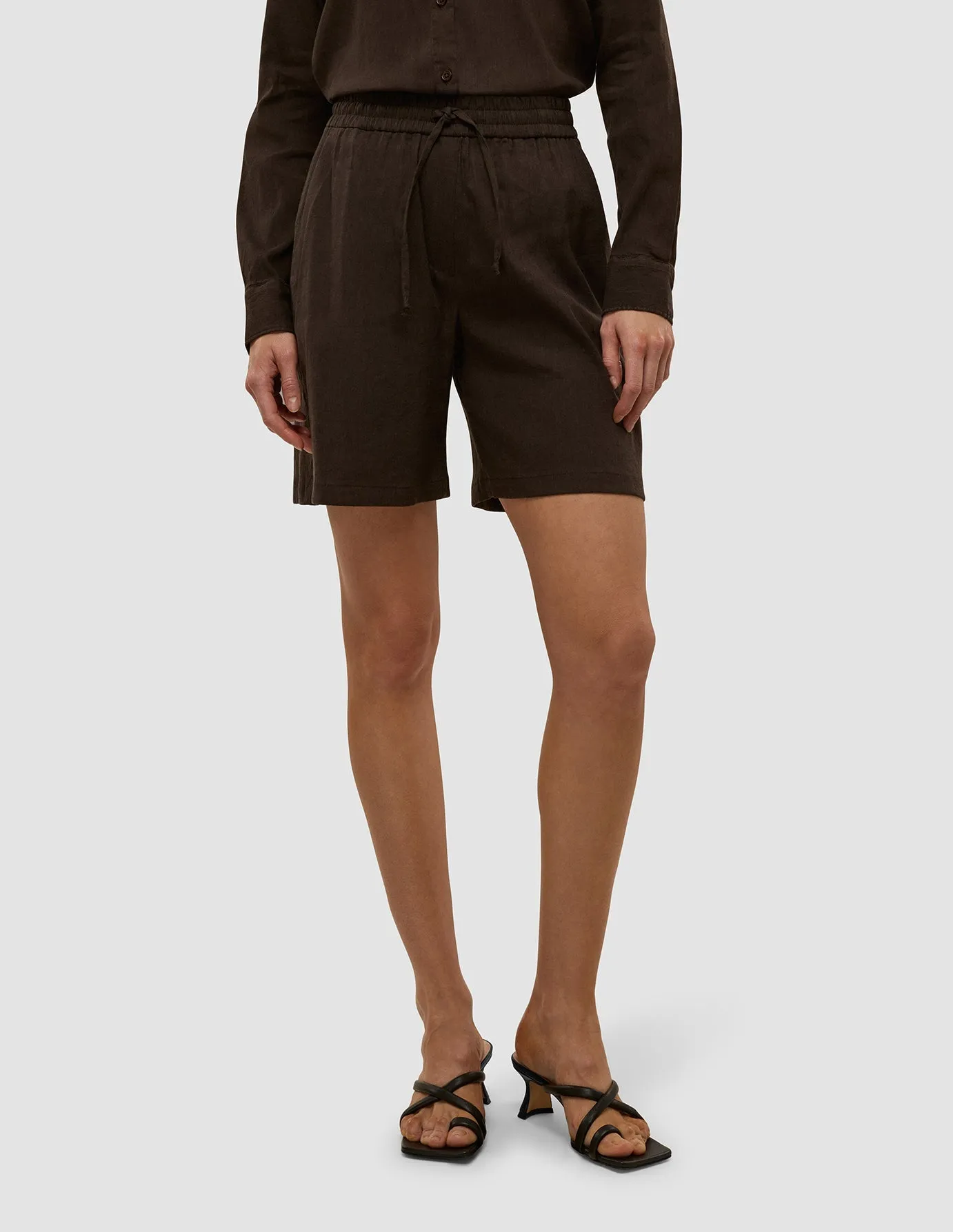 Women's Linen Shorts Relaxed Espresso Neat Look