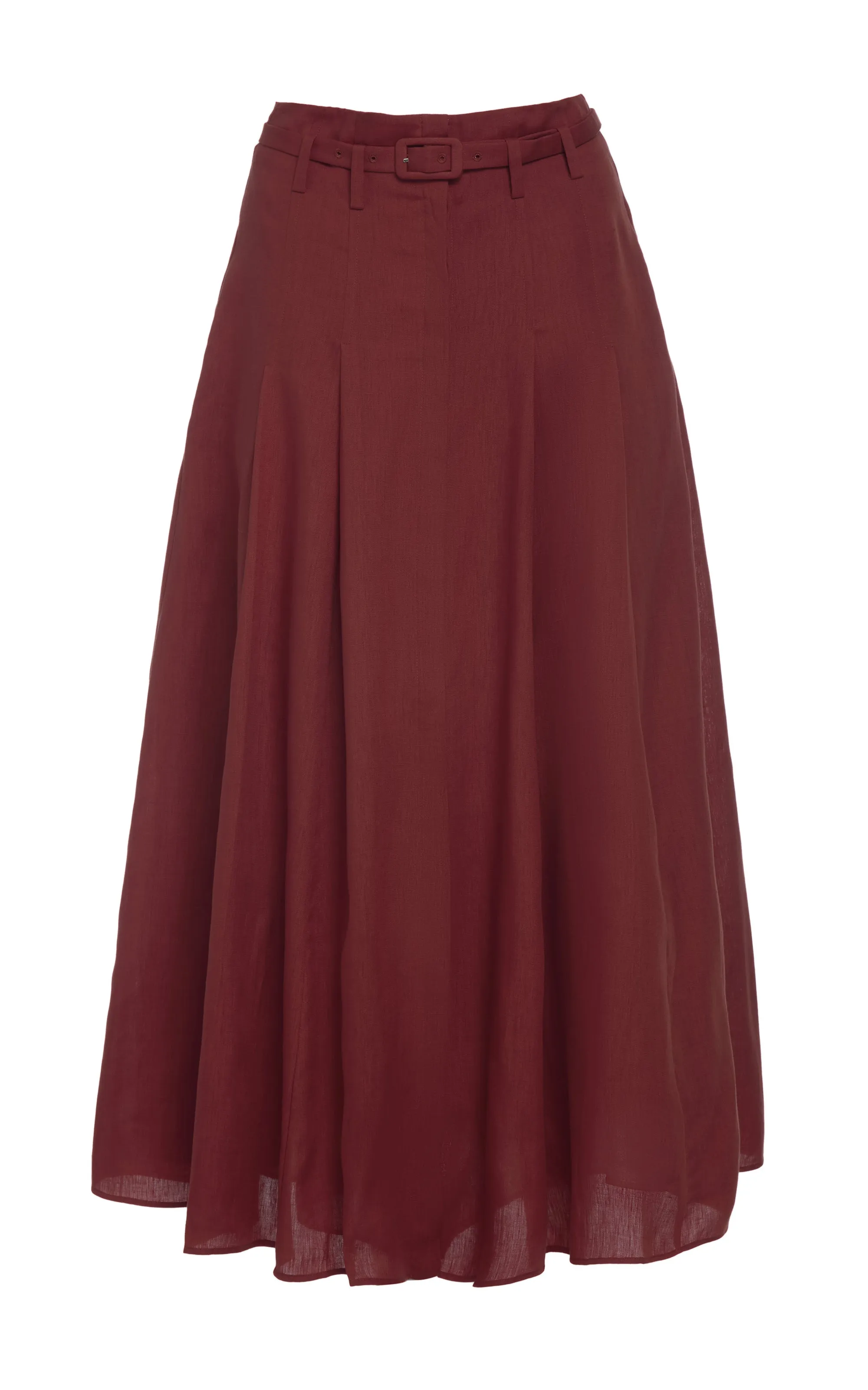 Dugald Pleated Midi Skirt in Burnt Sienna Aloe Linen Silk Touch